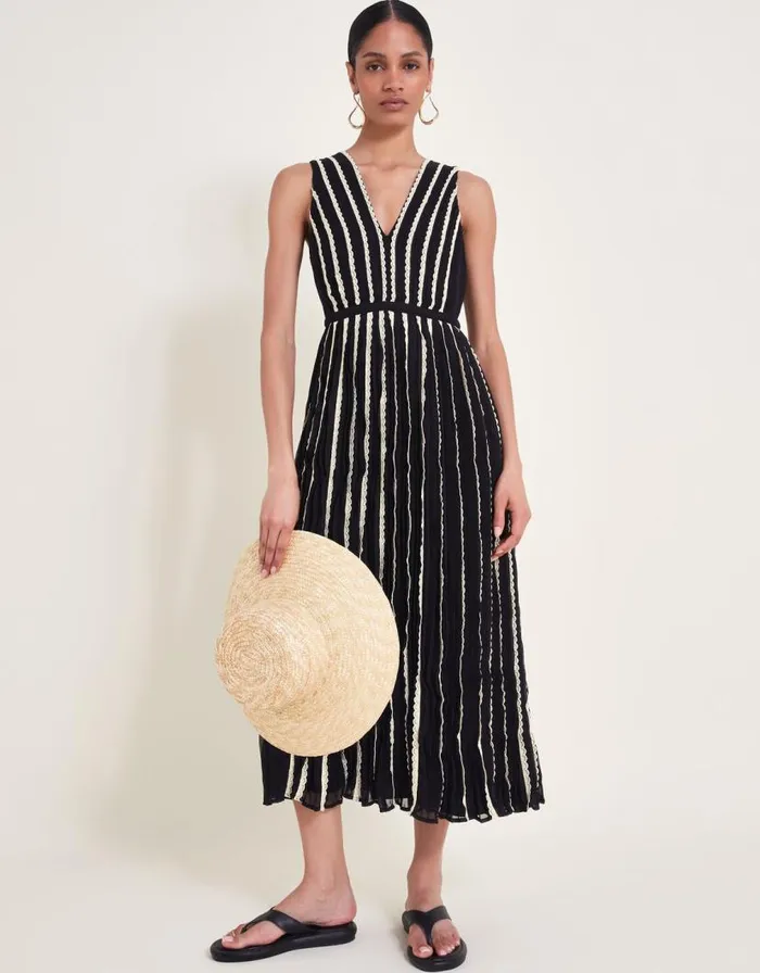 Monsoon Harper Monochrome Dress Black Women Midi Dresses Monsoon Harper Monochrome Dress Black Women Midi Dresses