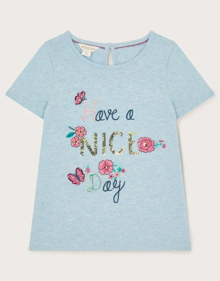 Monsoon Have A Nice Day Embroidered TShirt Blue Children Tops and Tshirts Monsoon Have A Nice Day Embroidered TShirt Blue Children Tops and Tshirts