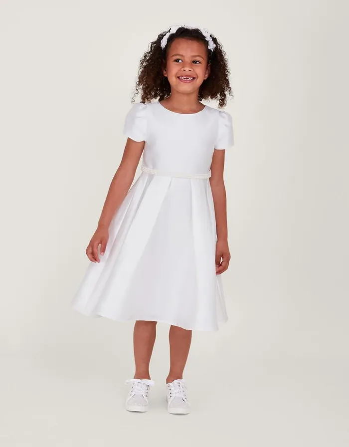 Monsoon Henriette Pearl Belt Duchess Dress Ivory Children Dresses