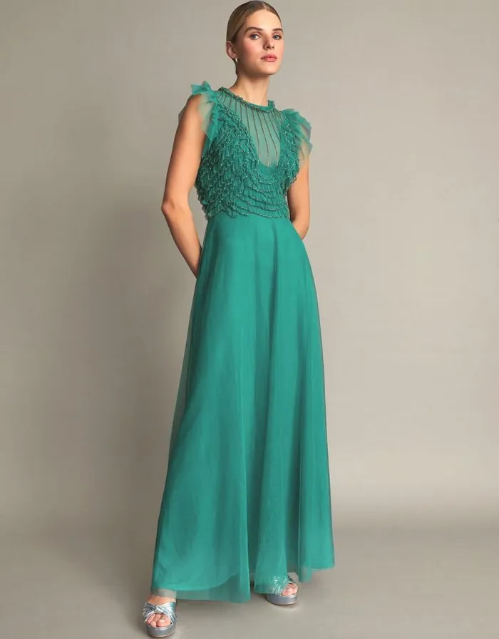 Monsoon Irina HandEmbellished Maxi Dress Green Women Occasionwear