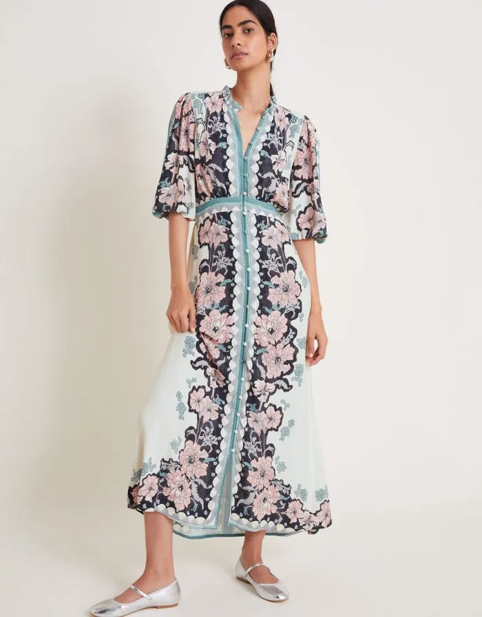 Monsoon Katrina Floral Midi Shirt Dress Ivory Women Day Dresses
