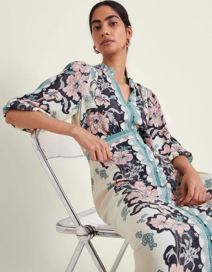 Monsoon Katrina Floral Midi Shirt Dress Ivory Women Day Dresses Monsoon Katrina Floral Midi Shirt Dress Ivory Women Day Dresses
