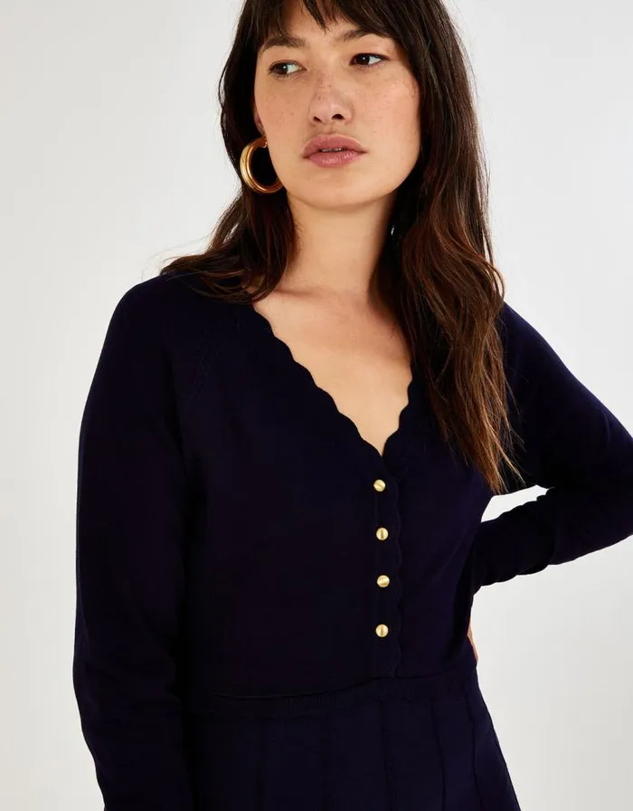 Monsoon Knit Midi Dress With LENZING ECOVERO Blue Women Knitwear Monsoon Knit Midi Dress With LENZING ECOVERO Blue Women Knitwear
