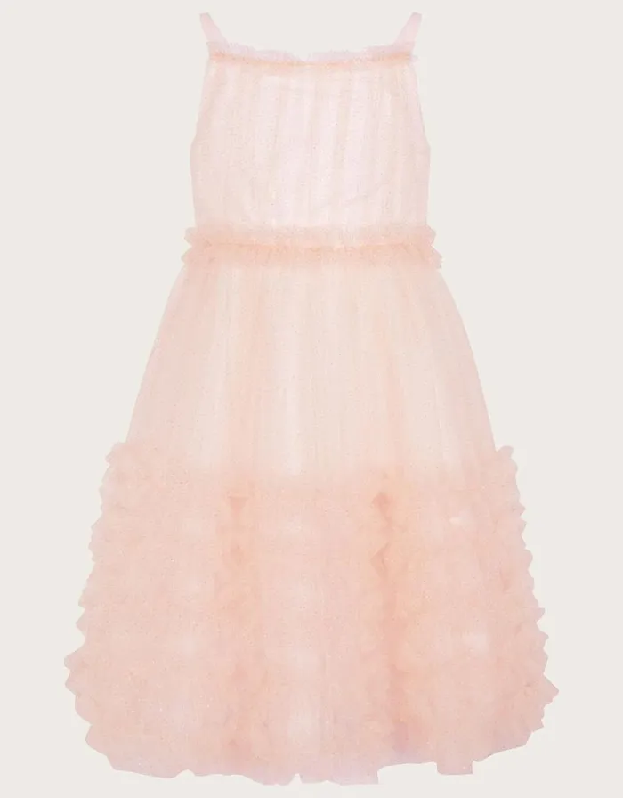 Monsoon Land Of Wonder Ruffle Sparkle Dress Pink Children Partywear