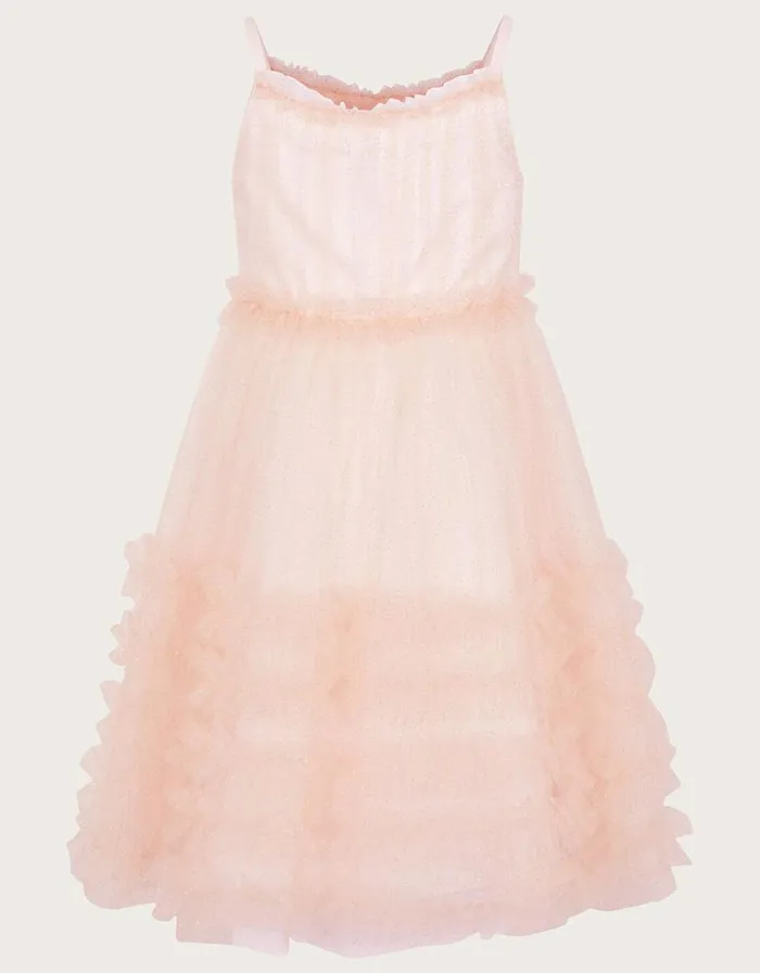 Monsoon Land Of Wonder Ruffle Sparkle Dress Pink Children Partywear