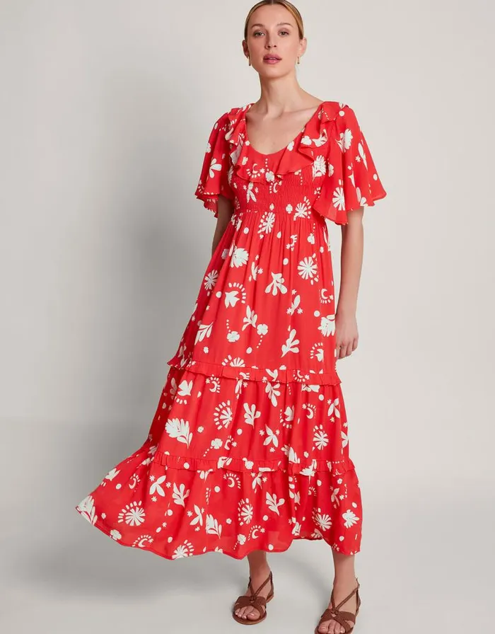 Monsoon Lily Tiered Ruffle Dress Red Women Day Dresses