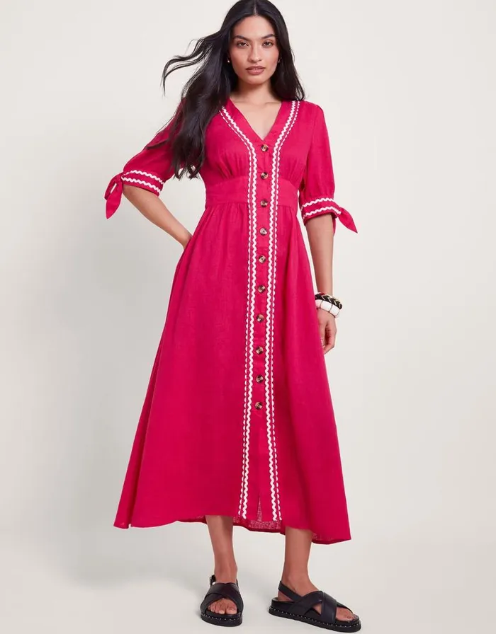 Monsoon Lita Ric Rac Dress Pink Women Casualwear