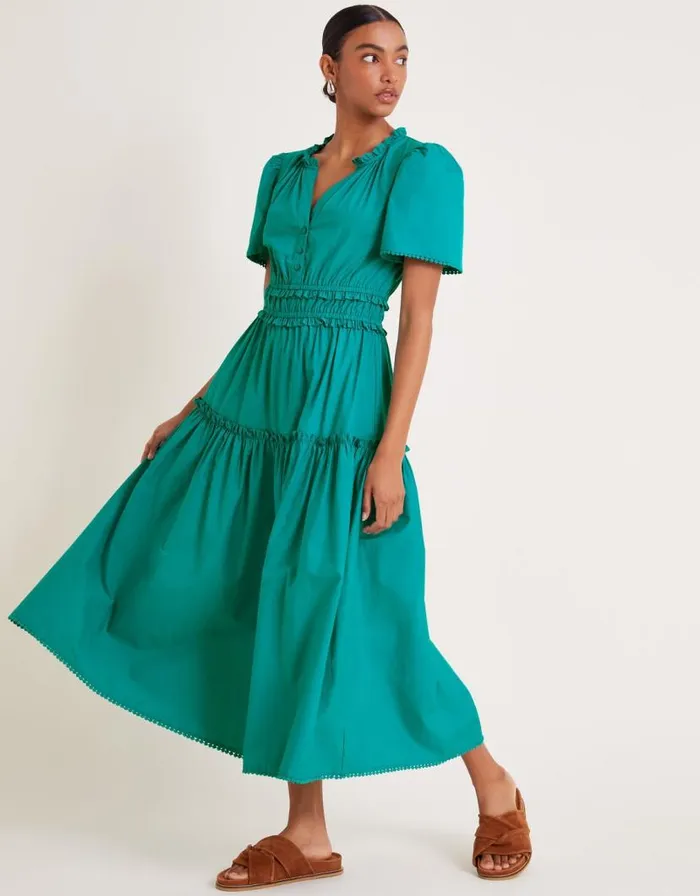 Monsoon Lorena Frill Midi Dress Teal Women Beachwear and Swimwear