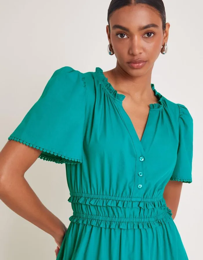 Monsoon Lorena Frill Midi Dress Teal Women Beachwear and Swimwear