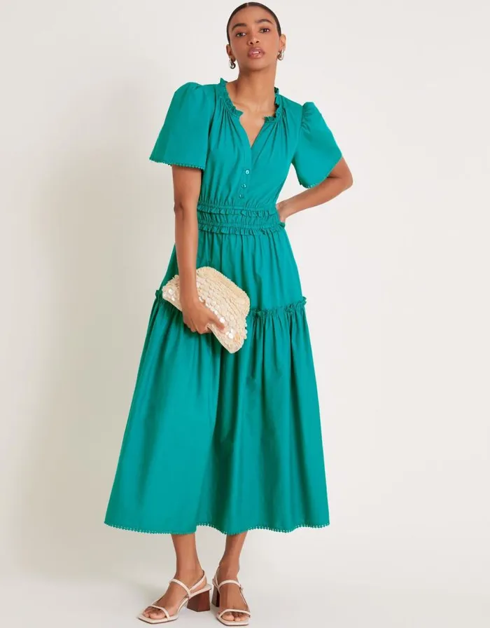 Monsoon Lorena Frill Midi Dress Teal Women Beachwear and Swimwear