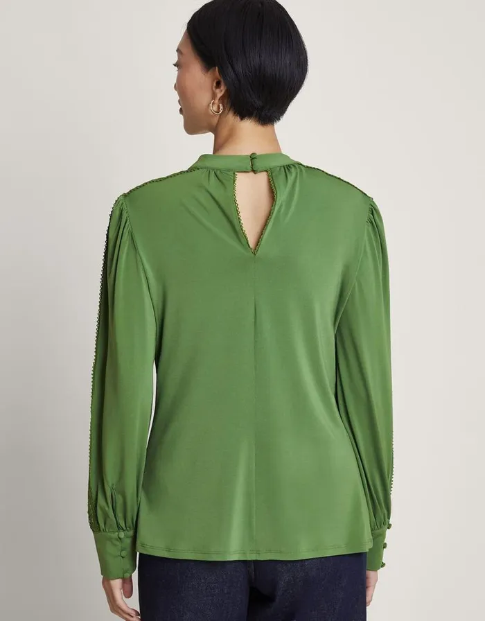 Monsoon Lulu Cutwork Trim Top Green Women Tops and Blouses Monsoon Lulu Cutwork Trim Top Green Women Tops and Blouses
