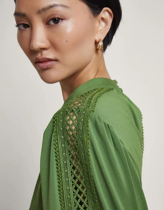 Monsoon Lulu Cutwork Trim Top Green Women Tops and Blouses Monsoon Lulu Cutwork Trim Top Green Women Tops and Blouses