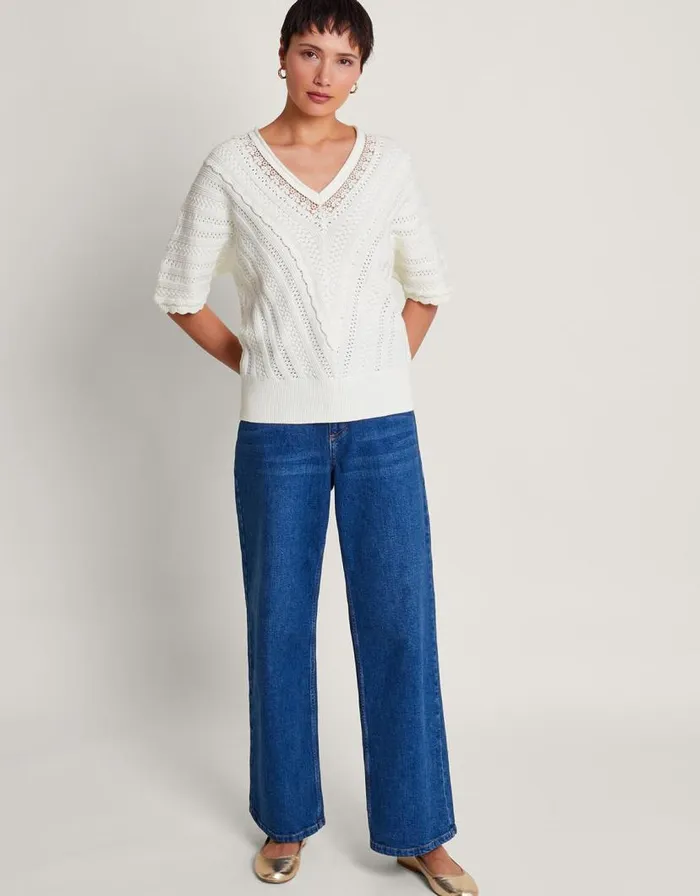 Monsoon Lulu Short Sleeve Jumper Ivory Women Knitwear Monsoon Lulu Short Sleeve Jumper Ivory Women Knitwear