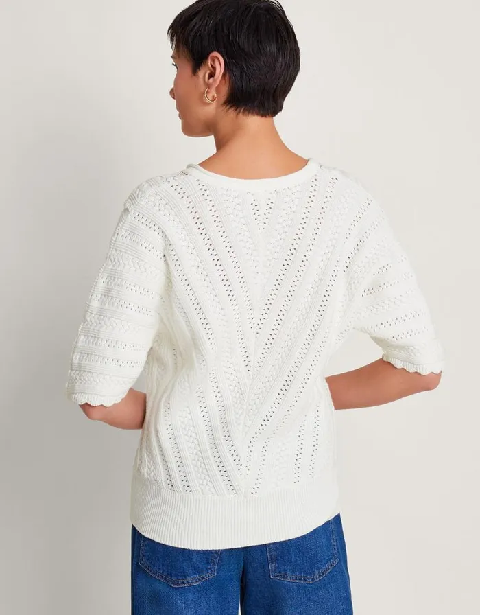 Monsoon Lulu Short Sleeve Jumper Ivory Women Knitwear Monsoon Lulu Short Sleeve Jumper Ivory Women Knitwear
