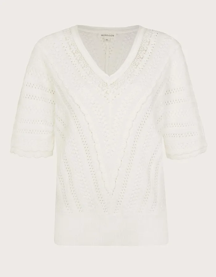 Monsoon Lulu Short Sleeve Jumper Ivory Women Knitwear Monsoon Lulu Short Sleeve Jumper Ivory Women Knitwear