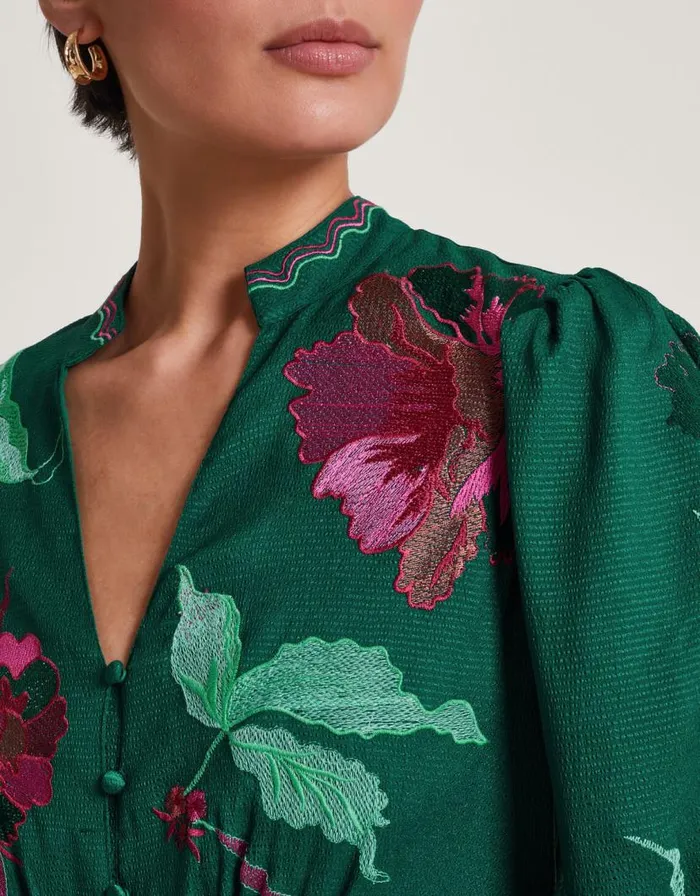 Monsoon Lyra Embroidered Midi Dress Green Women Occasionwear Monsoon Lyra Embroidered Midi Dress Green Women Occasionwear