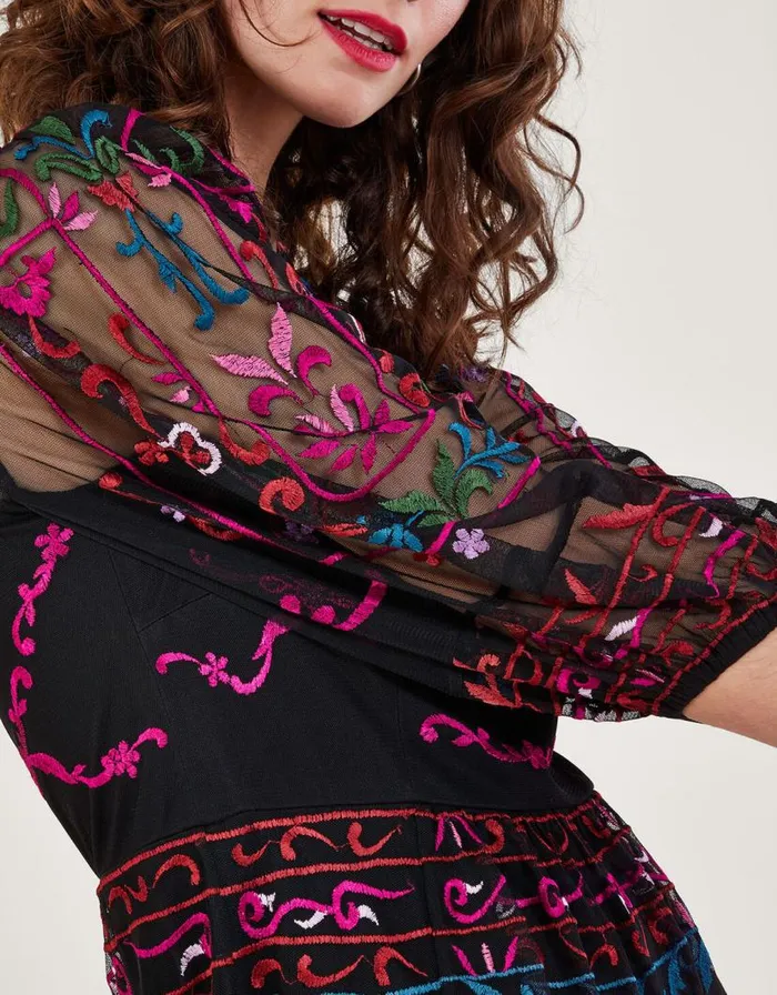Monsoon Maddie Embroidered Tea Dress Black Women Occasionwear Monsoon Maddie Embroidered Tea Dress Black Women Occasionwear
