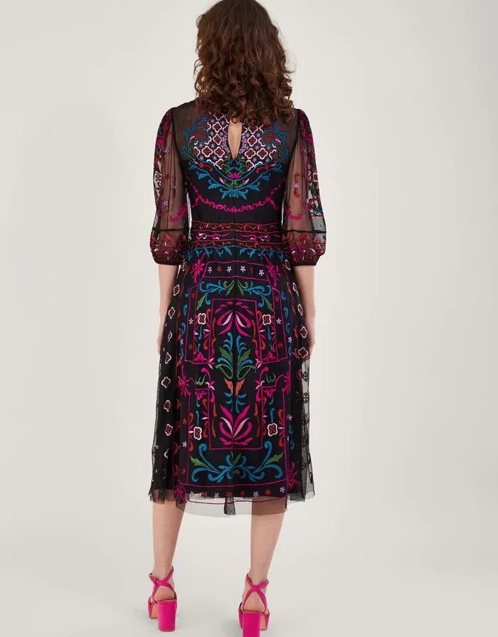Monsoon Maddie Embroidered Tea Dress Black Women Occasionwear Monsoon Maddie Embroidered Tea Dress Black Women Occasionwear