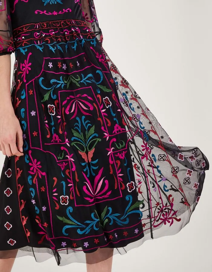 Monsoon Maddie Embroidered Tea Dress Black Women Occasionwear Monsoon Maddie Embroidered Tea Dress Black Women Occasionwear