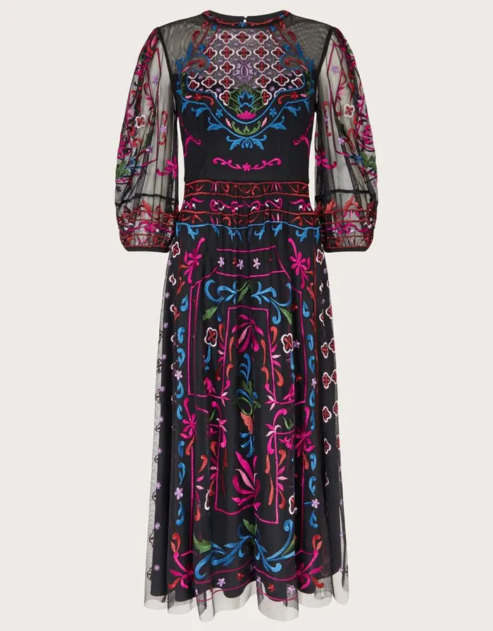 Monsoon Maddie Embroidered Tea Dress Black Women Occasionwear Monsoon Maddie Embroidered Tea Dress Black Women Occasionwear