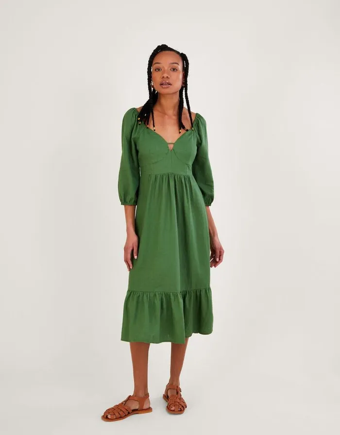 Monsoon Melanie Tea Dress In Linen Blend Green Women Linen