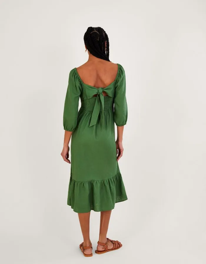 Monsoon Melanie Tea Dress In Linen Blend Green Women Linen