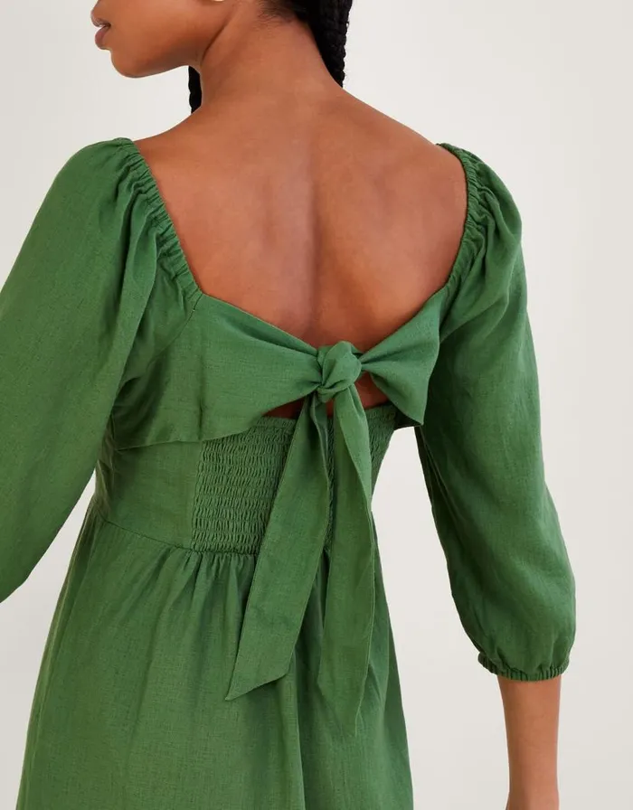 Monsoon Melanie Tea Dress In Linen Blend Green Women Linen