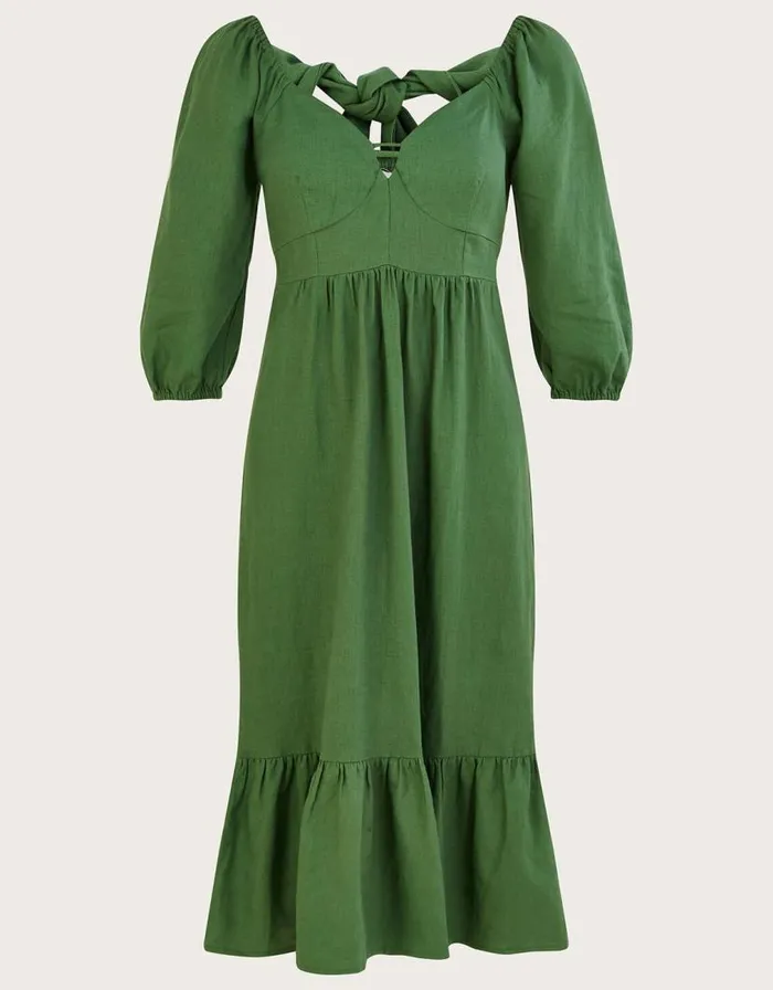 Monsoon Melanie Tea Dress In Linen Blend Green Women Linen
