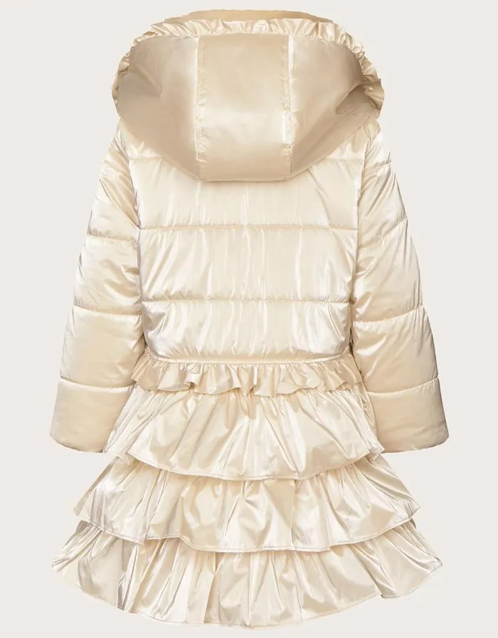 Monsoon Metallic Ruffle Tiered Padded Coat Natural Children Coats and Jackets Monsoon Metallic Ruffle Tiered Padded Coat Natural Children Coats and Jackets