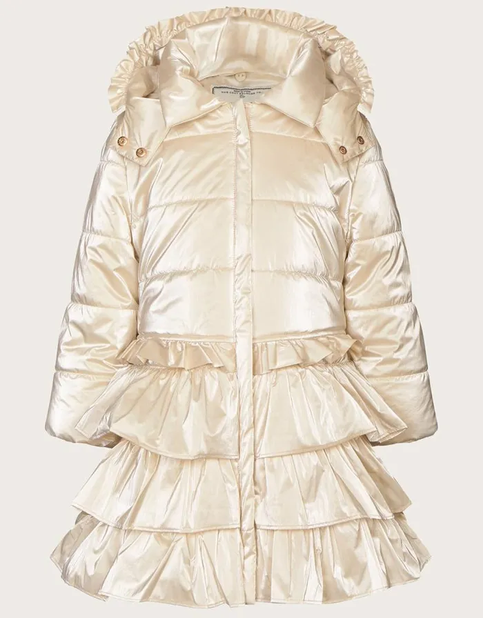 Monsoon Metallic Ruffle Tiered Padded Coat Natural Children Coats and Jackets Monsoon Metallic Ruffle Tiered Padded Coat Natural Children Coats and Jackets