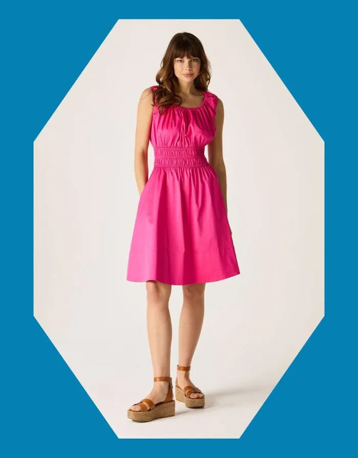 Monsoon Mirla Beane Short Sleeveless Dress Pink Women Summer Dresses
