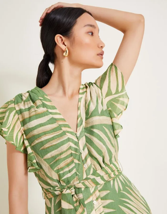 Monsoon Parmella Print Ruffle Dress Green Women Day Dresses Monsoon Parmella Print Ruffle Dress Green Women Day Dresses