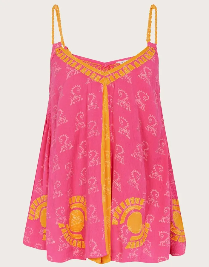 Monsoon Print Woven Strap Cami Top In LENZING ECOVERO Pink Women Tops and Blouses Monsoon Print Woven Strap Cami Top In LENZING ECOVERO Pink Women Tops and Blouses