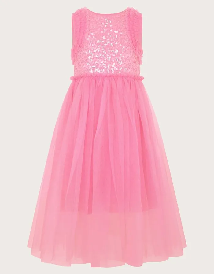 Monsoon Priscilla Sequin Ruffle Dress Pink Children Dresses Monsoon Priscilla Sequin Ruffle Dress Pink Children Dresses
