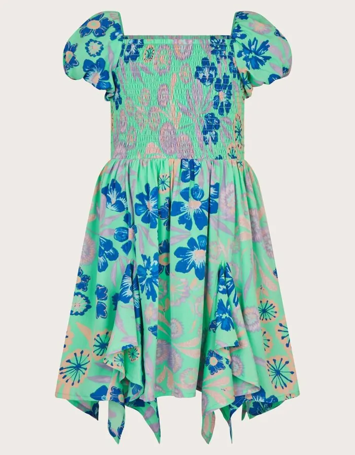 Monsoon Retro Floral Dress Green Children Dresses