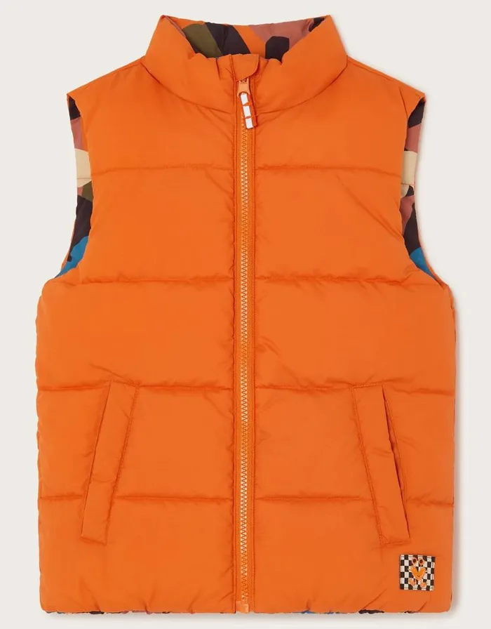 Monsoon Reversible Camo Gilet Orange Children Coats and Jackets Monsoon Reversible Camo Gilet Orange Children Coats and Jackets