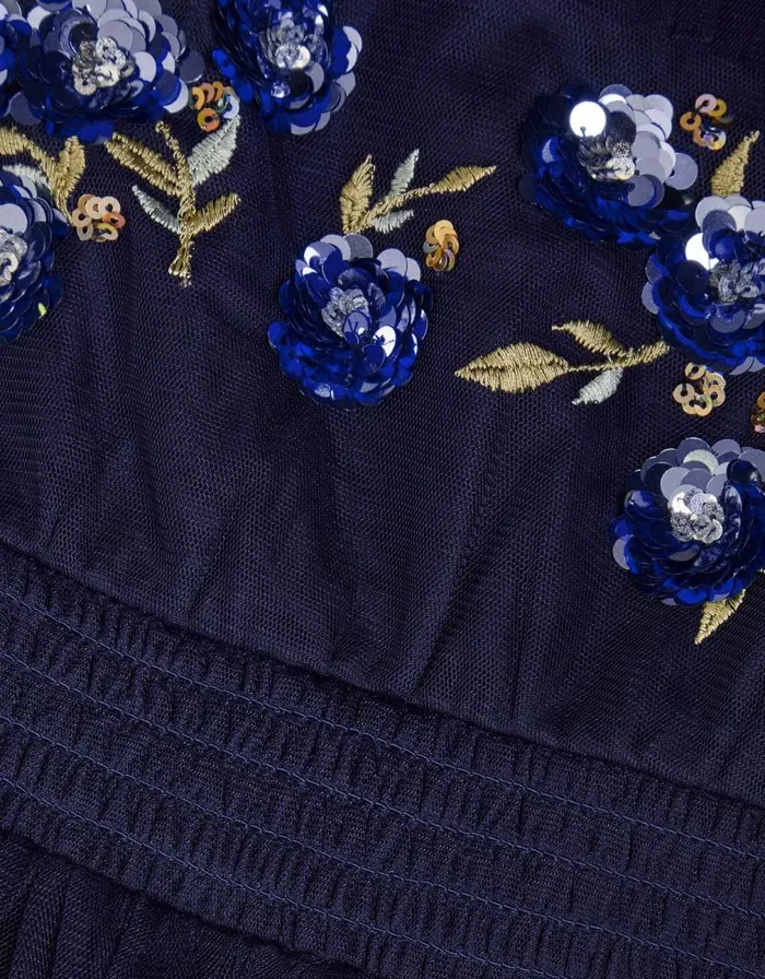 Monsoon Ria Frill Floral Sequin Dress Blue Children Dresses Monsoon Ria Frill Floral Sequin Dress Blue Children Dresses