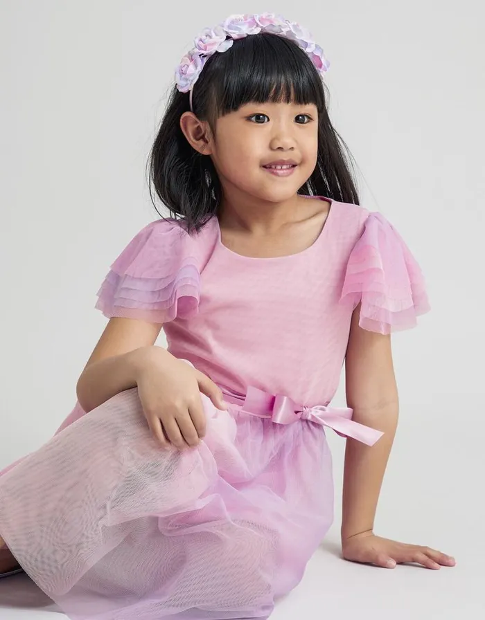 Monsoon Ruffle Sleeve Ombre Dress Purple Children Dresses