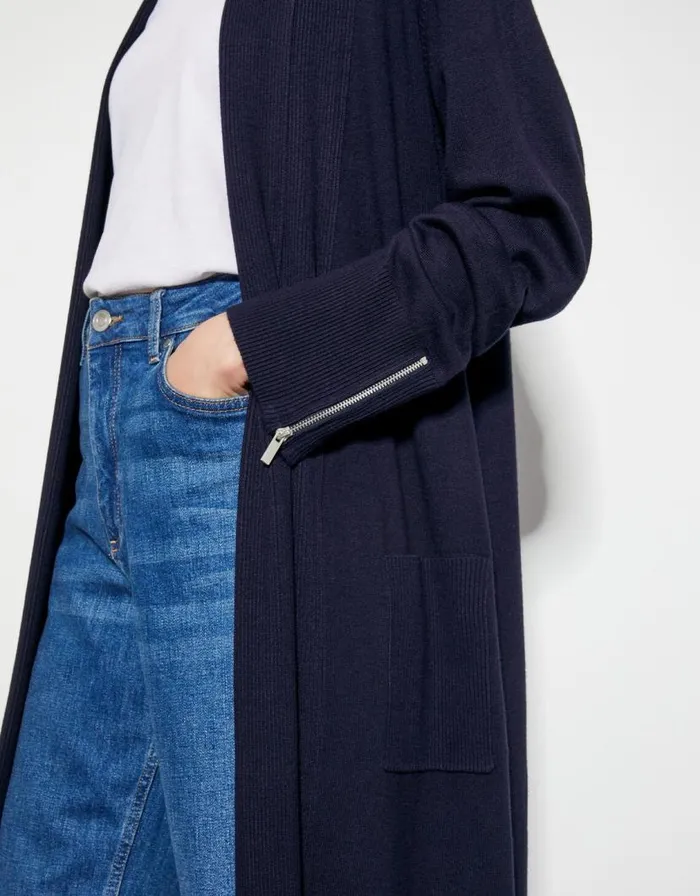 Monsoon Sade Zip Detail Longline Cardigan Blue Women Tops and Blouses Monsoon Sade Zip Detail Longline Cardigan Blue Women Tops and Blouses