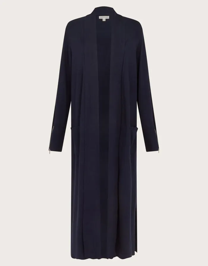 Monsoon Sade Zip Detail Longline Cardigan Blue Women Tops and Blouses Monsoon Sade Zip Detail Longline Cardigan Blue Women Tops and Blouses
