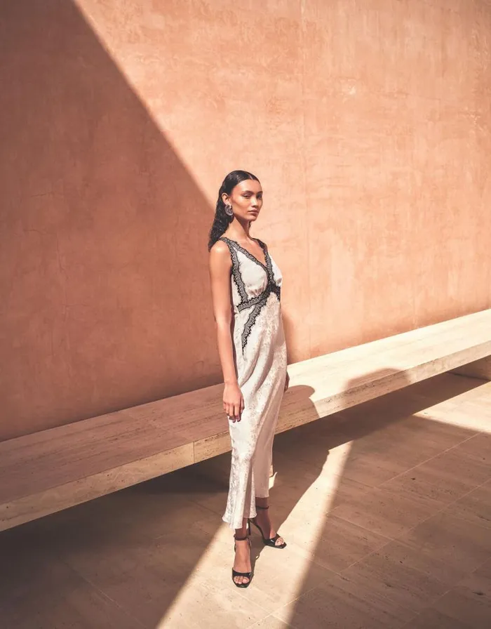 Monsoon Sandra Slip Dress Cream Women Midi Dresses