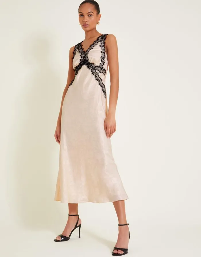 Monsoon Sandra Slip Dress Cream Women Midi Dresses Monsoon Sandra Slip Dress Cream Women Midi Dresses