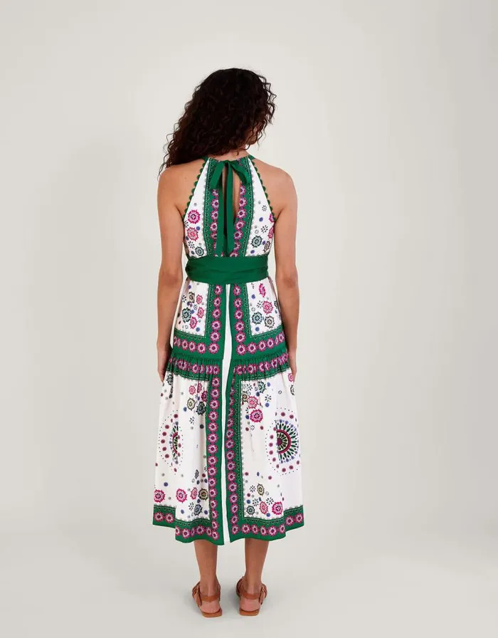 Monsoon Scarf Print Halter Midi Dress Green Women Beachwear and Swimwear