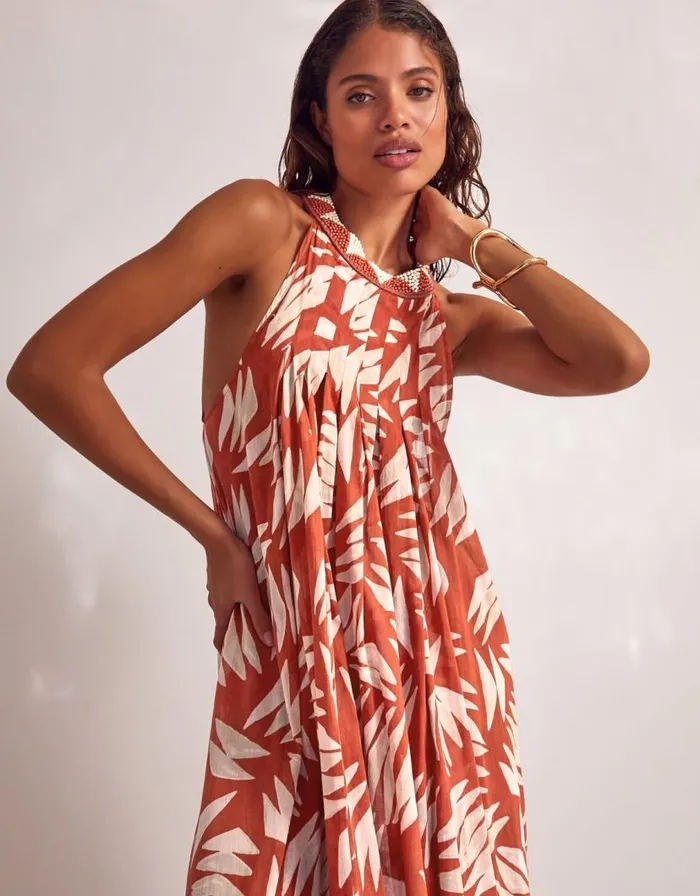 Monsoon Shelly Sleeveless Printed Maxi Dress Orange Women Casualwear