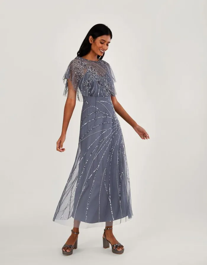 Monsoon Sienna Embroidered Shorter Length Maxi Dress Blue Women Occasionwear