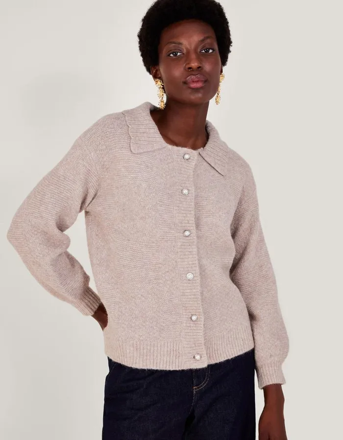 Monsoon Stitch Collar Cardigan Camel Women Knitwear Monsoon Stitch Collar Cardigan Camel Women Knitwear