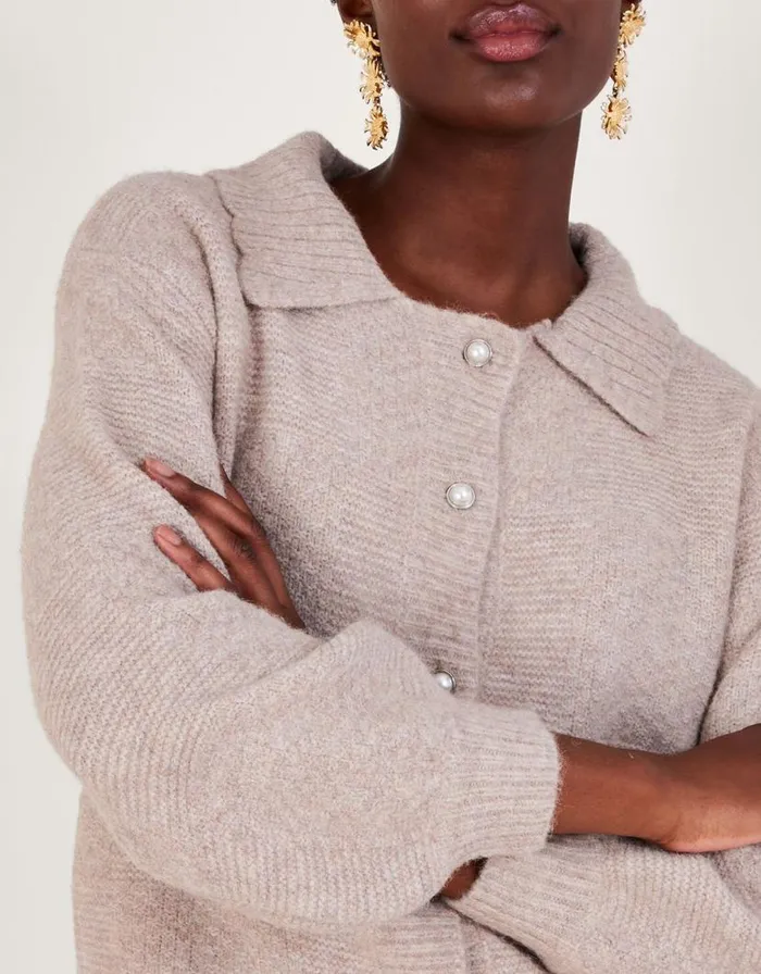 Monsoon Stitch Collar Cardigan Camel Women Knitwear Monsoon Stitch Collar Cardigan Camel Women Knitwear