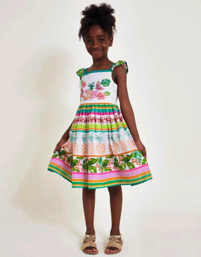 Monsoon Tropical Pineapple Dress White Children Dresses