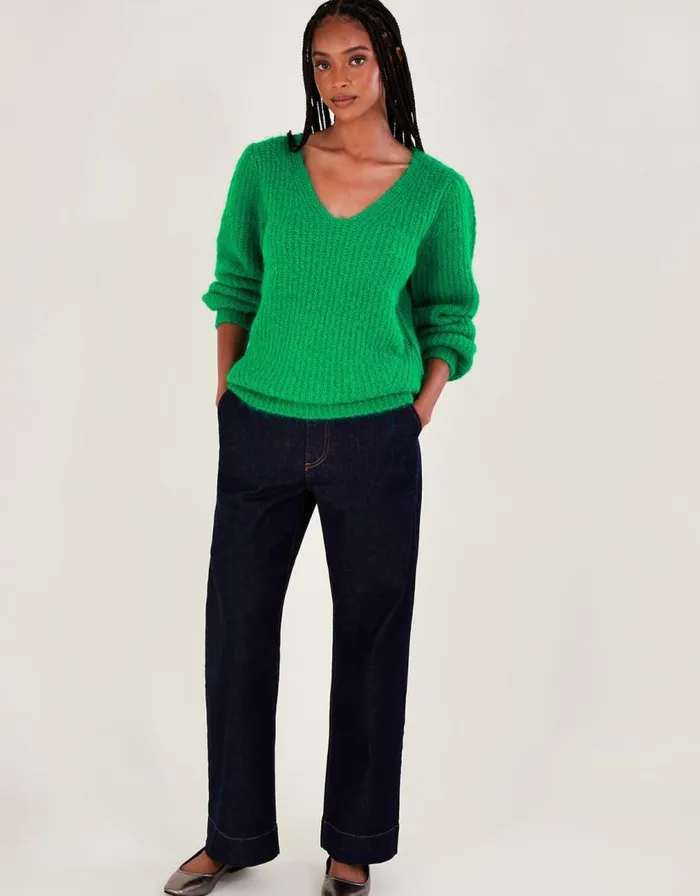 Monsoon VNeck Jumper Green Women Knitwear Monsoon VNeck Jumper Green Women Knitwear