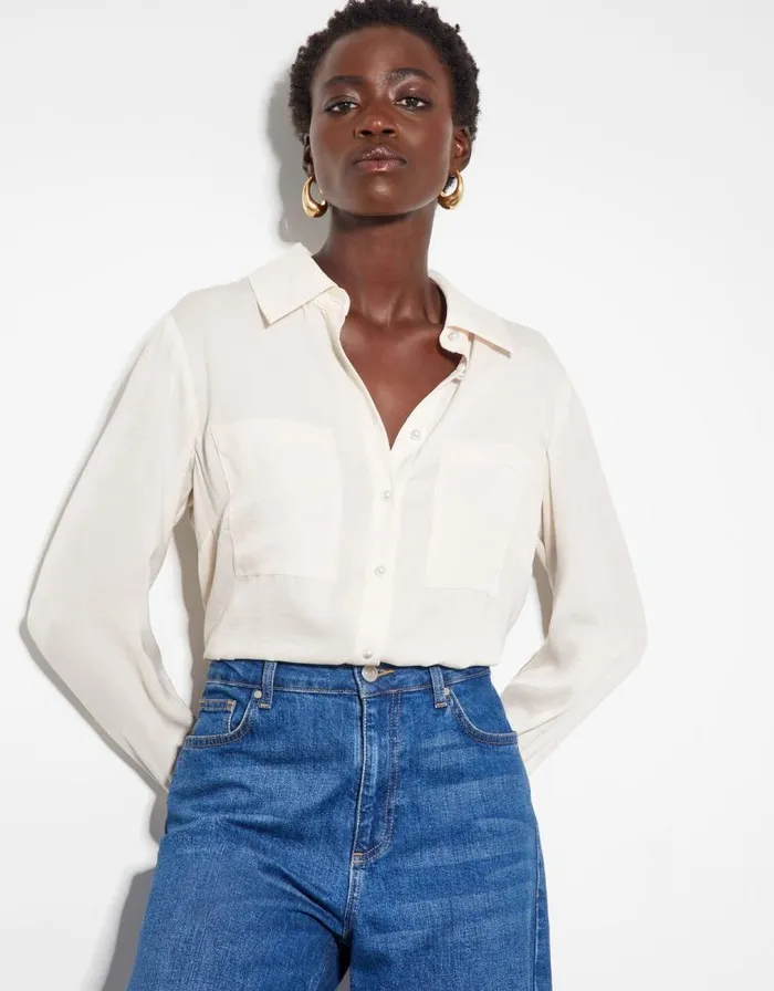 Monsoon Wilma PearlButton Long Sleeve Shirt Women Tops and Blouses
